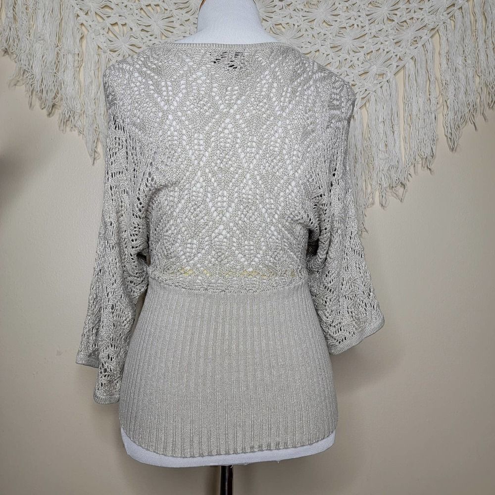 XOXO Collection Knit Metallic Sweater Tan Silver Size Small - Picture 2 of 16